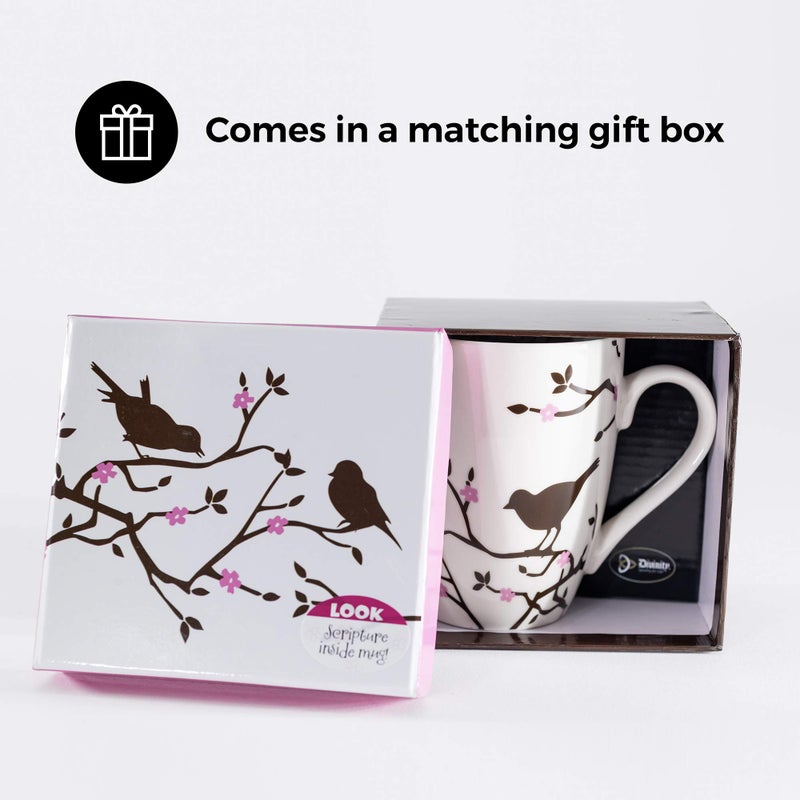 Divinity Boutique Inspirational Ceramic, Brown Birds on White Mug, 1 Theses. 5:16-17, The Joyful Always Pray, Multicolor, One Size,12 fluid ounce - Image 3
